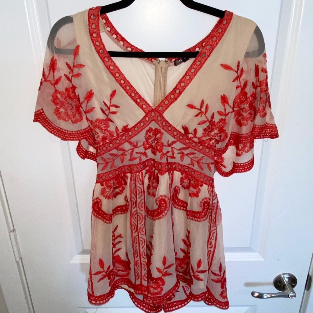 Honey Punch Red Lace Romper